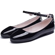 LUXMAX Womens Patent Leather Ballet Flats Ankle Strap Ballerina Shoes