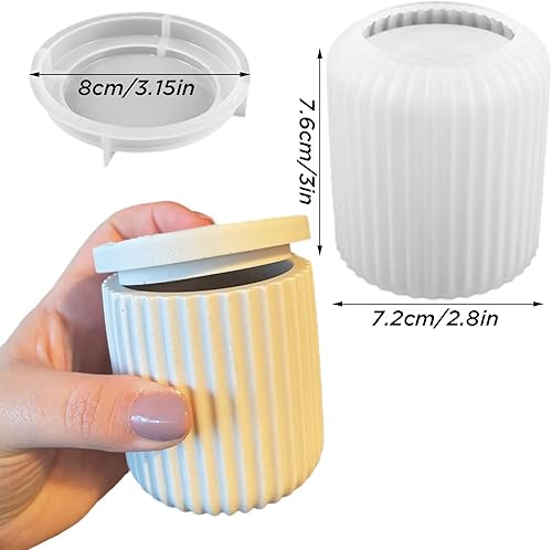 Miniatura 2 de Caja de Almacenamiento con Tapas, Juego de Moldes de Silicona para Frascos de Velas, Moldes de Recipientes Creativos, Moldes Redondos de Hormigón