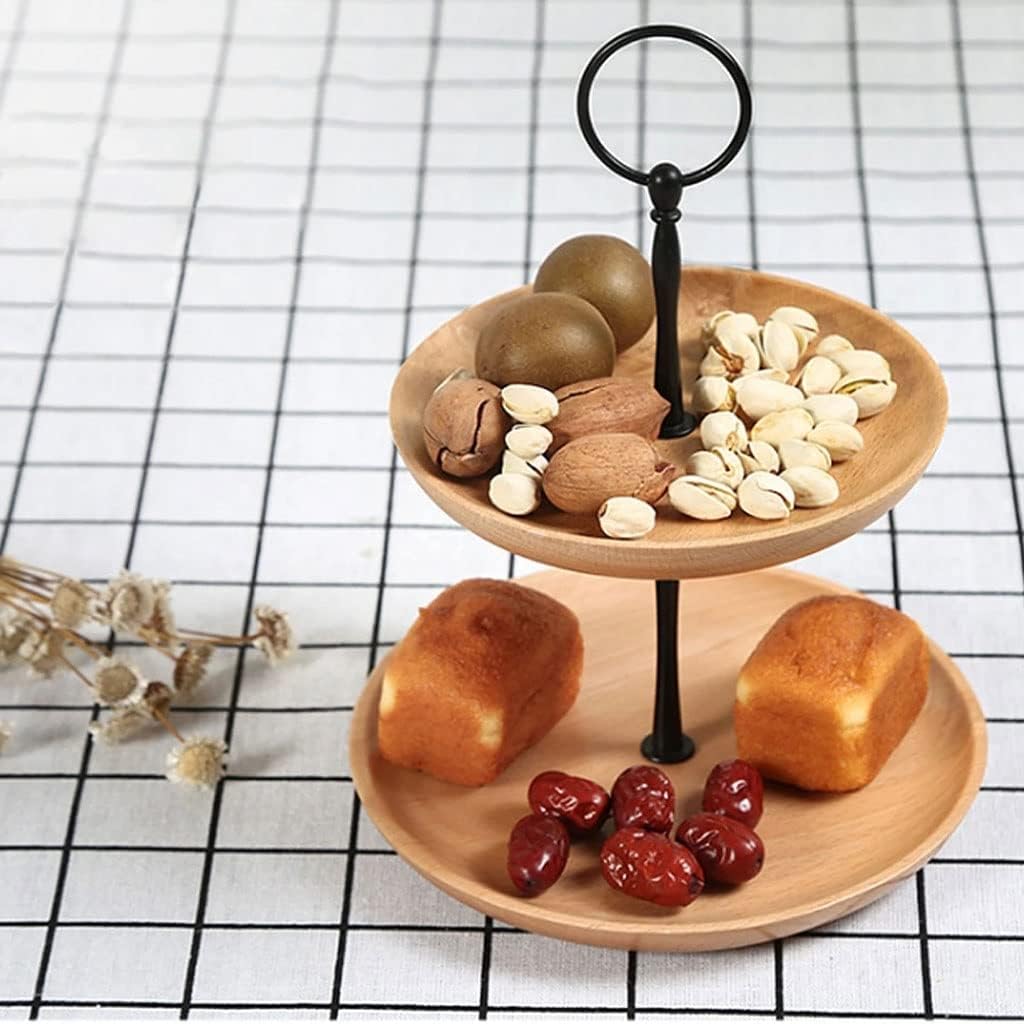 FMURY Fruit Storage Macaron Plates Snack Tray Wood Cake Stand Layer European Snacks Dessert for Living Room Iron Frame