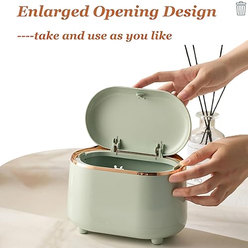 Miniatura 3 de Mini bote de basura para encimera con tapa, papelera de plástico con 3 rollos de bolsas de basura, mini contenedor de escritorio de 1.5 litros,