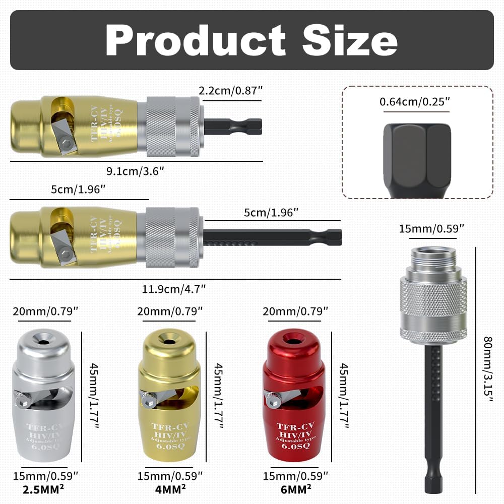 Fivepears drill bit wire stripper Set,electric wire stripper and twisting tool,Iterative version electrician tools，aluminum wire stripping connector,adjustable type include 2.5 4.0 6.0 Square.