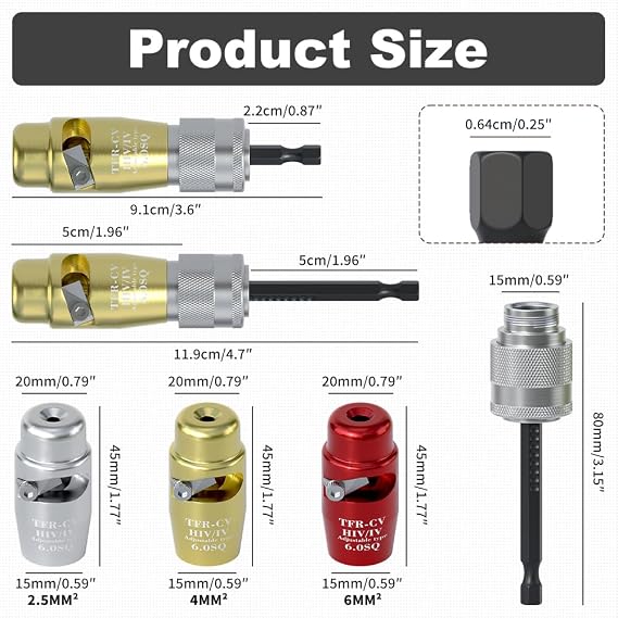 Fivepears drill bit wire stripper Set,electric wire stripper and twisting tool,Iterative version electrician tools,aluminum wire stripping connector,adjustable type include 2.5 4.0 6.0 Square.