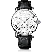 Men's Stylish Business Watch, Multifunction Quartz Movement Chronograph Roman Numerals Analog Calendar Date Waterproof Leather Band Wristwatch, Formal Casual Dress Gift Watch for Men