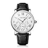 Men's Stylish Business Watch, Multifunction Quartz Movement Chronograph Roman Numerals Analog Calendar Date Waterproof Leather Band Wristwatch, Formal Casual Dress Gift Watch for Men