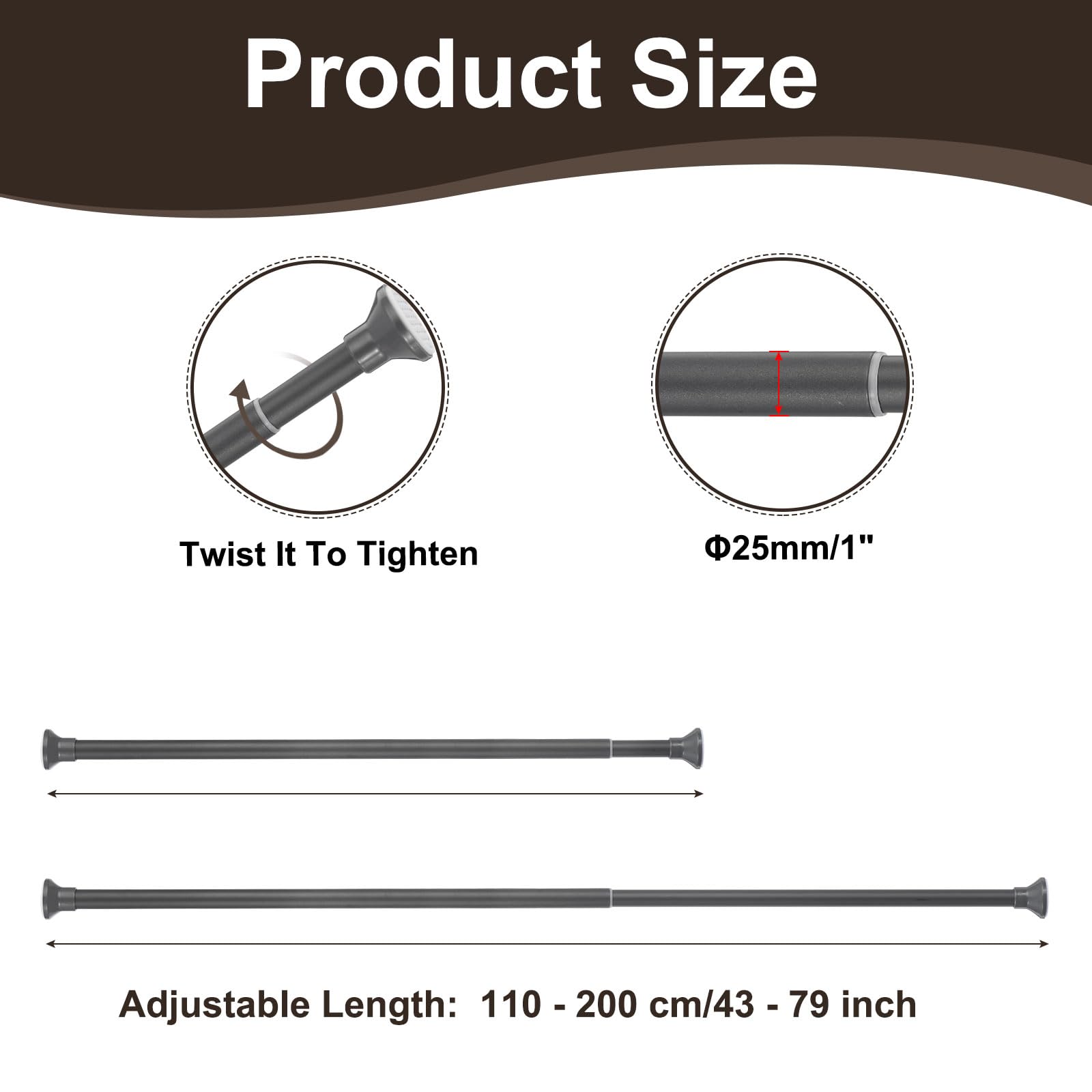 uxcell Spring Tension Shower Curtain Rod No Drilling Adjustable 43-79 Inch Non-Slip 1