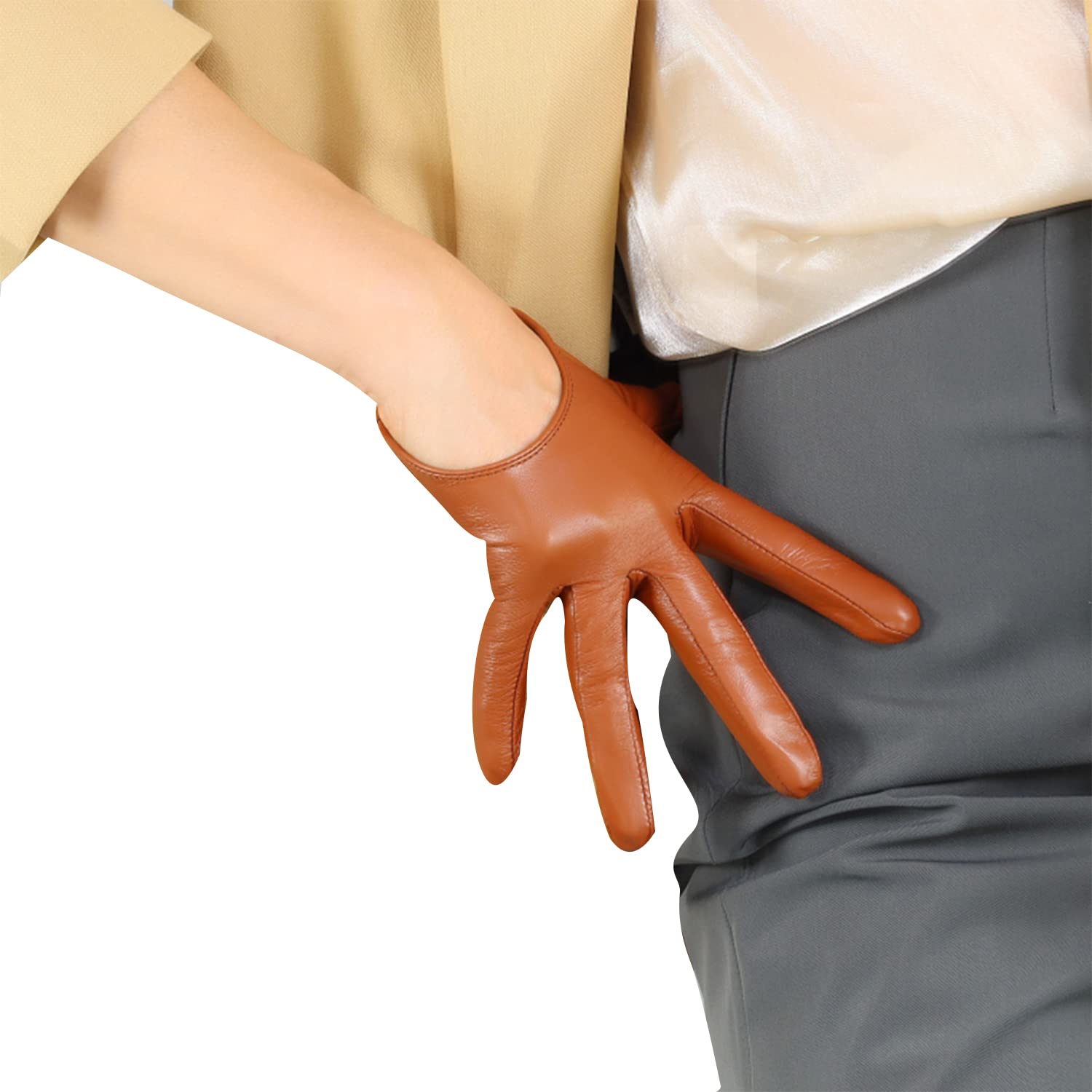Dooway Women Short Real Leather Dress Gloves Touchsscreen Half