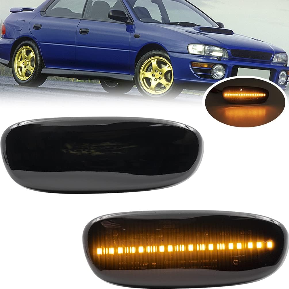 NJSBYL Impreza LED Side Marker Lamps for Subaru Impreza GC GM GF 1993-2001 Smoked Lens Fender Driver Side and Passenger Side Repeater Amber Led Turn Signal Lights Likts