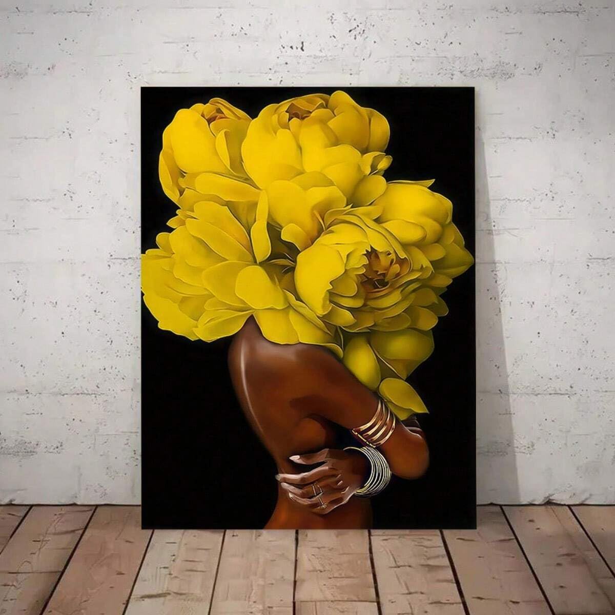 1 cuadro abstracto de mujer con flores, ideal para decoración del hogar (60x90cm/Sin marco)