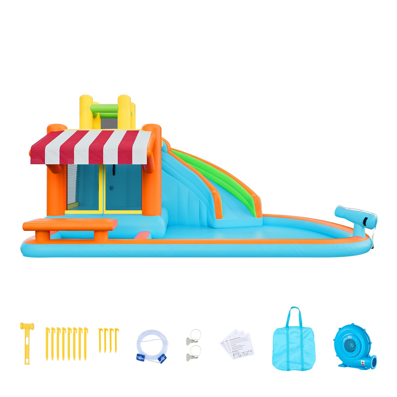 VEVOR Castello Gonfiabile da Esterno per Bambini Parco Acquatico 455x390x238 cm, Castello Gonfiabile con Scivolo Piscina Bancarella Capienza ca. 3-4 Bambini 3-8 Anni, Gioco d'Acqua per Esterno