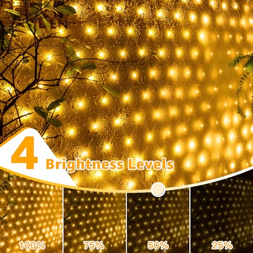 Ollny Net Lights Outdoor Indoor, 200 LED 3m x 2m Mesh Fairy Lights Plug in, Waterproof String Lights with 8 Light Modes/Timer/Remote, for Outside/Garden/Window/Gazebo Ceiling Decorations, Warm White - Image 7
