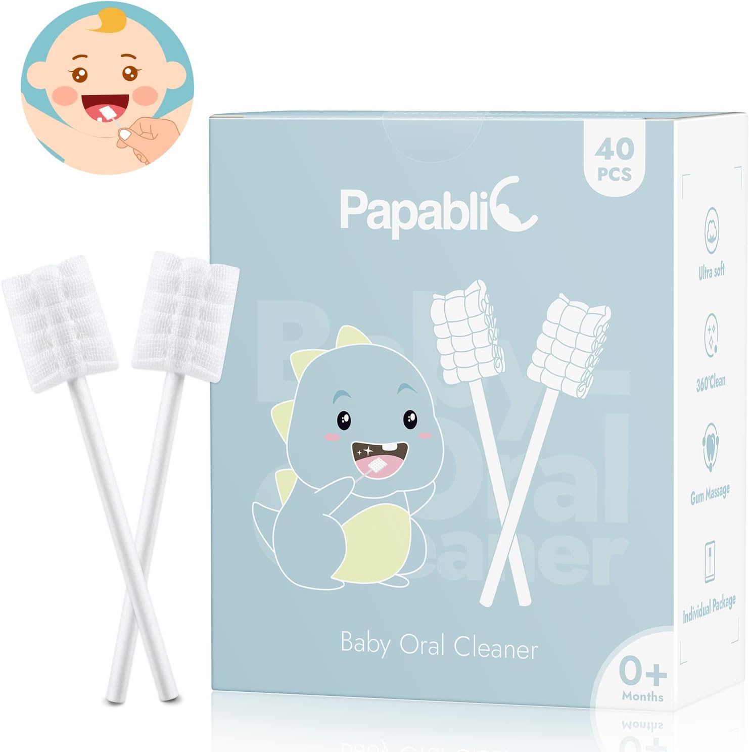 Papablic - Limpiador de lengua para bebé, limpiador de encías con mango de papel para bebés y bebés de 0 a 2 años