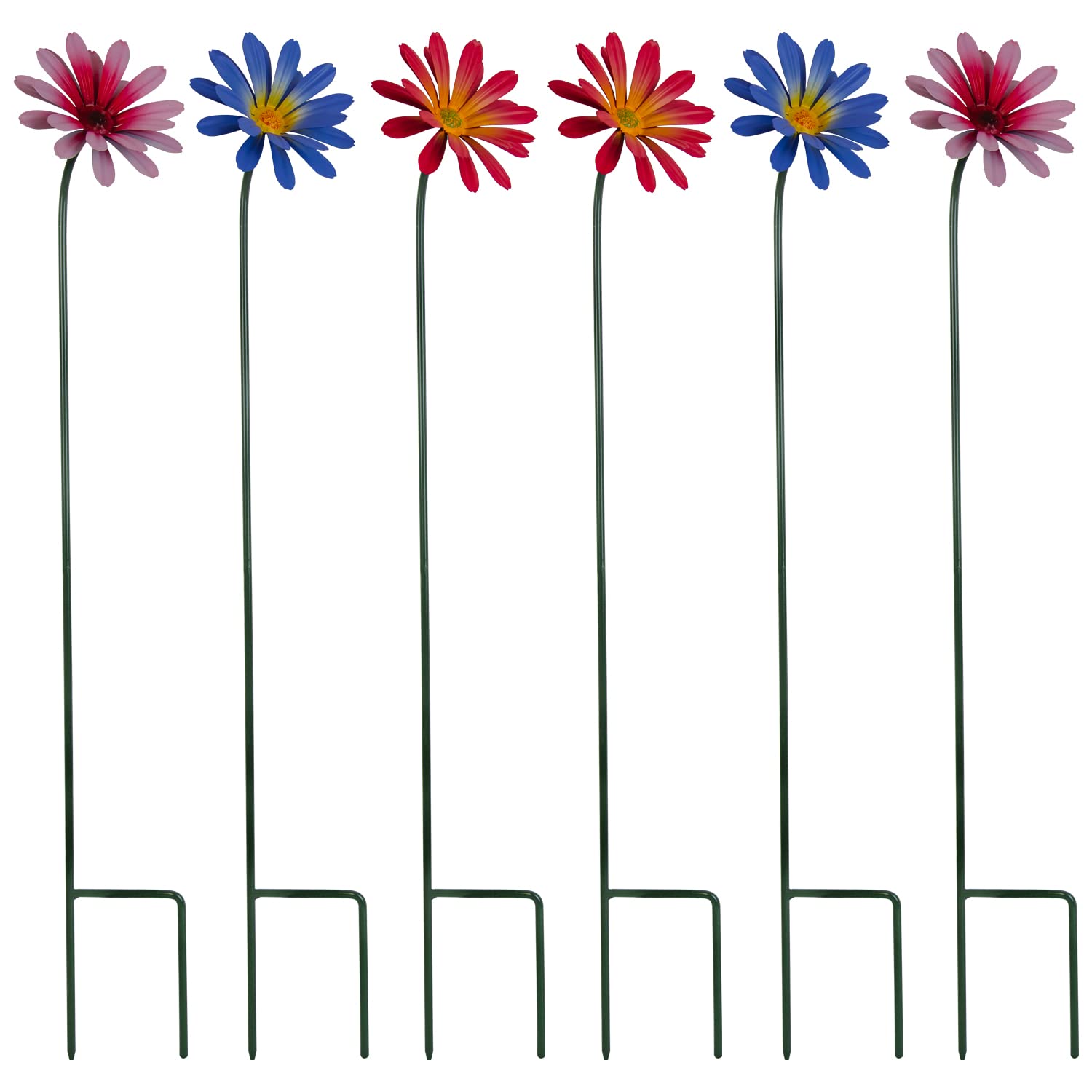 Woodside Ornamental Metal Daisy Stakes, Pink & Purple Novelty Flowers for Garden Borders & Pathways, Height 60cm, pack of 6