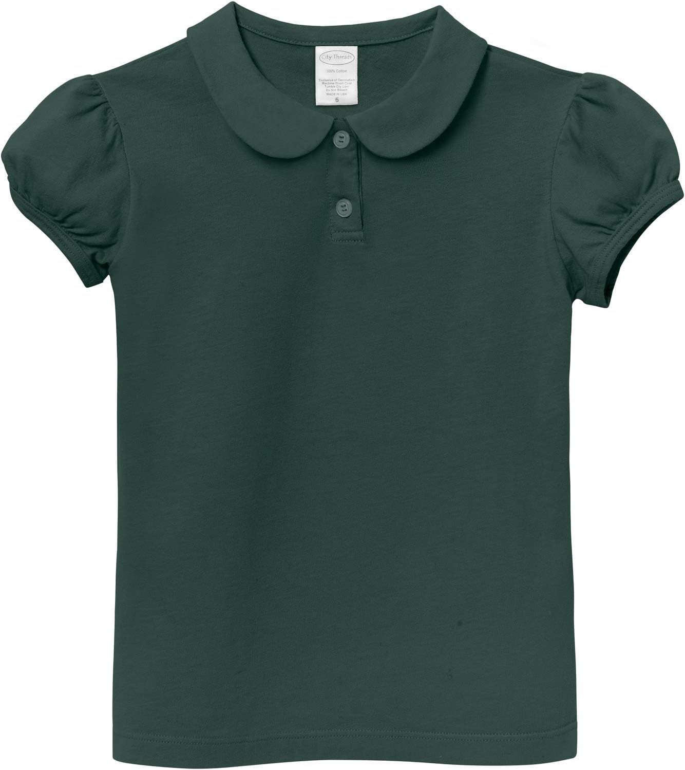 City Threads Little Girls' Peter Pan Collar Cotton Polo Puff Tee Blouse Button Top