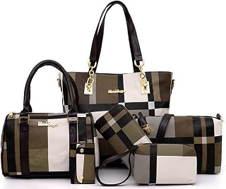 6-Pcs Womens Handbags Tote Bags Shoulder Bag Leather Purses Satchel Bag Top-Handle Handbag Crossbody Bag Wallet Clutch