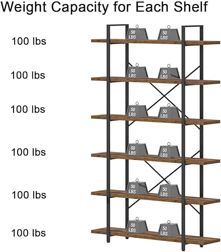 Miniatura 42 de HSH Furniture estante vintage industrial, librero rústico, estantería de madera y metal abierto, roble oscuro Roble negro,Roble gris claro.,Marrón