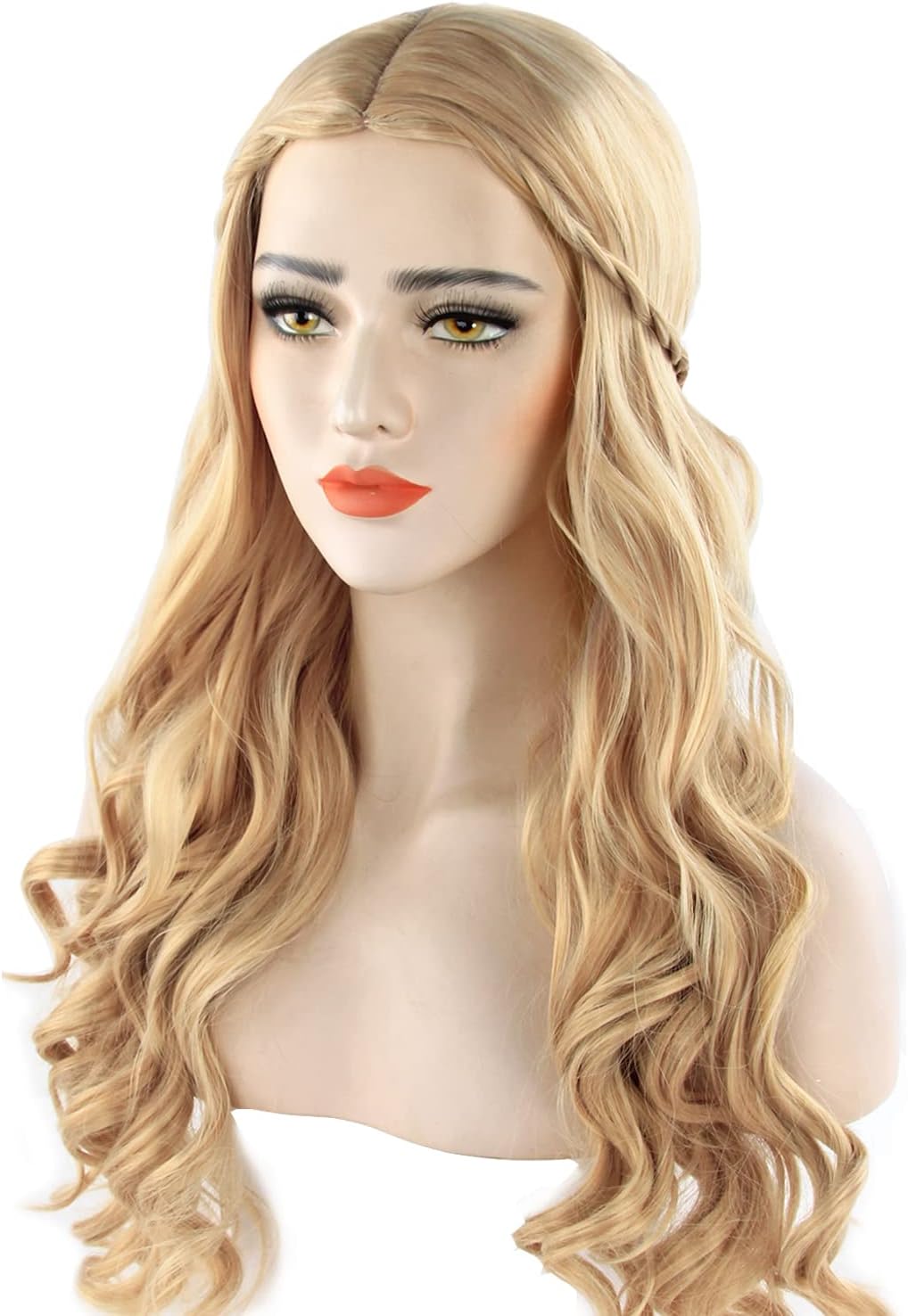 Women's Long Curly Fancy Dress Wigs Blonde Cosplay Costume Ladies Wig Party Free Wig Cap