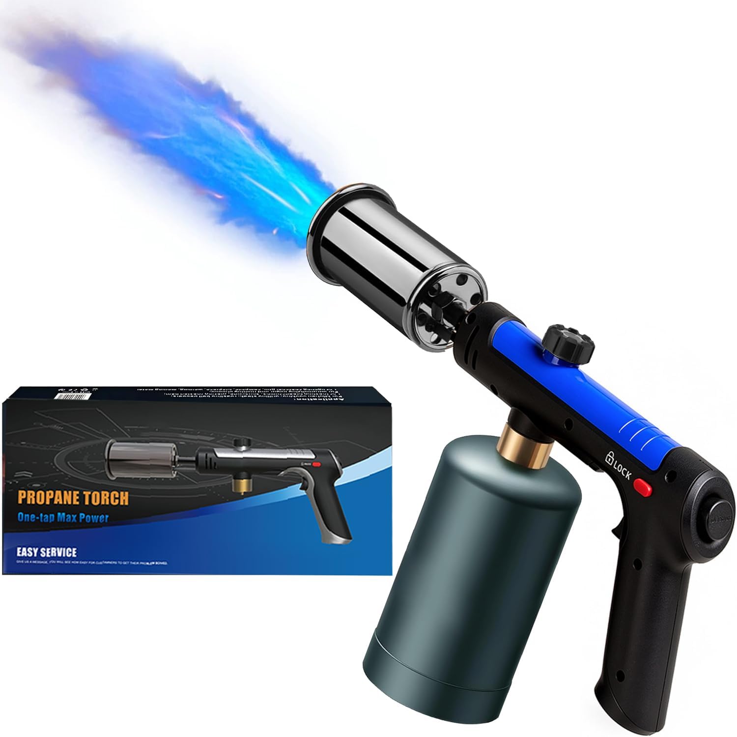 Powerful Propane Torch Gun, Kitchen Torch With Adjustable Flame, Flamethrower Blow Torch for BBQ, Campfire, Searing Steak, Camping (Propane Tank Not Included) -Orange