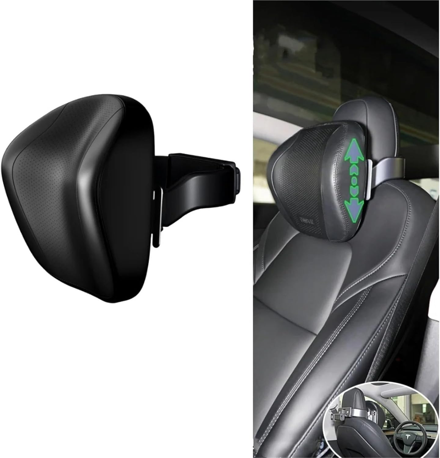 Compatible For Tesla Model Y Model 3 Multifunction Adjustable Car Neck Pillow Premium Vehicle Head Rest Support Headrest with Phone Holder(Black Suede)