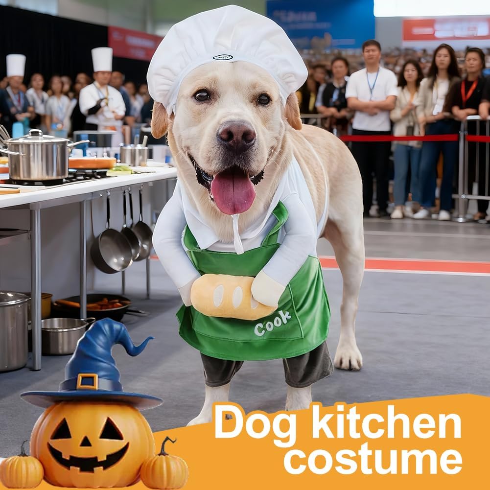 Dog Halloween Vampire Devil Cloak Cape, Red Black Classic Pet Costume for Small Medium Large Dogs, Holiday Cosplay Special Events (Chef-Green, B3)