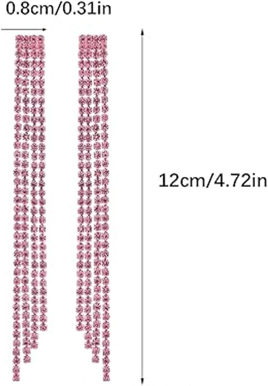 Long Dangle Earrings Rhinestone Earrings Silver Red Purple Orange Pink Black Earrings Sparkly Prom Dangling Chandelier Earrings Tassel Lightweight Ear Studs Crystal Statement Earrings - Image 6