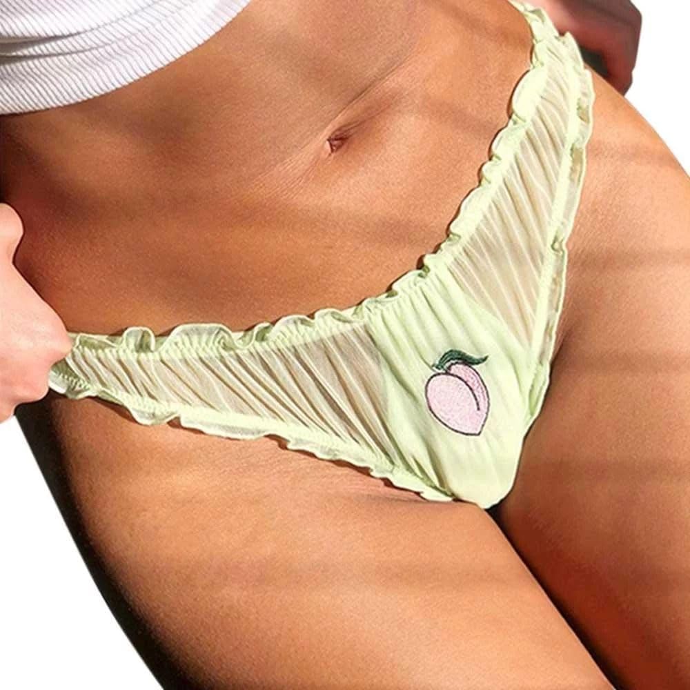 ROSVAJFYWomen's Sweet Sexy Mesh Panties Low-Rise Fruit Embroidered Briefs See Through Lingerie Thong Underwear Soft Breathable Stretch Hipster Cute Everyday Panties
