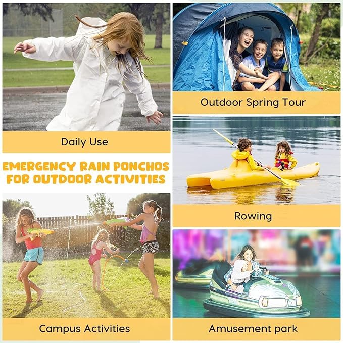 Image of BFONS 2-3 Pack Rain Ponchos for Kids, Reusable Raincoats for Boys Girls with Hood and Sleeves, Waterproof Rain Jackets