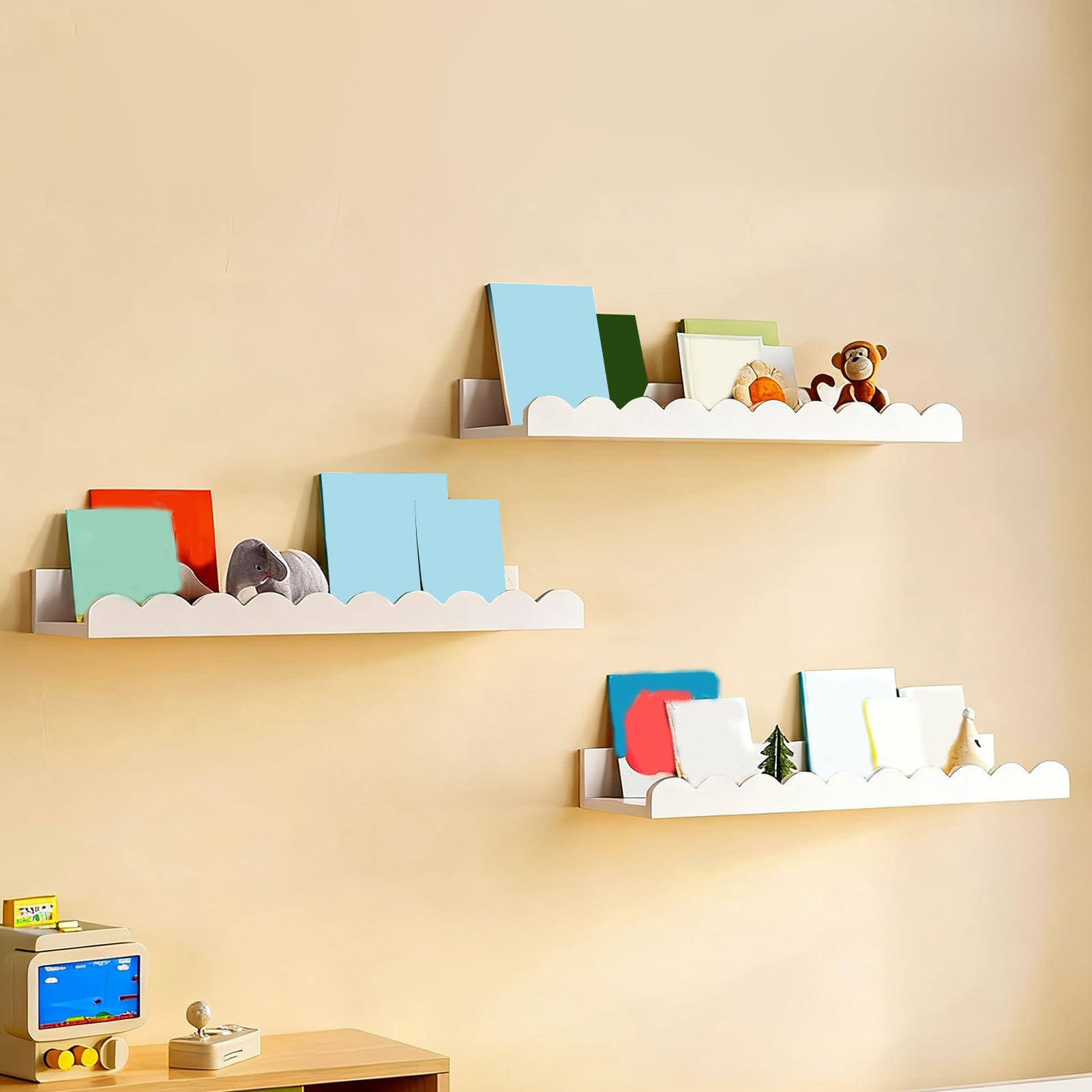 Étagère Murale pour Livres,2 Étagères Murales à Coquille pour Rangement | Étagère Flottante en Bois pour Livres,pour Chambre d'enfant Salle de Bain Chambre de Bébé Salle de Jeux