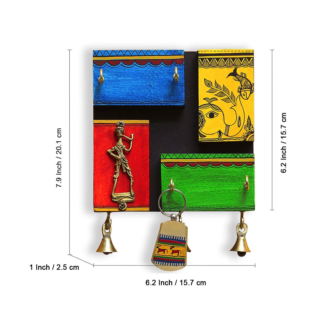 ExclusiveLane Warli Handpainted Recycled Wood Home Decorative Keychain Holder Key Hangers Key Stand & Wooden Hanging Key Holder for Wall (Multicolor, 4 Hooks) 3