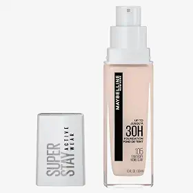 Maybelline NY Base Alta Cobertura Super Stay Active Wear Resistente ao Suor Alta Duração até 30h na Pele, Cor 105 Fair Ivory, 30ml