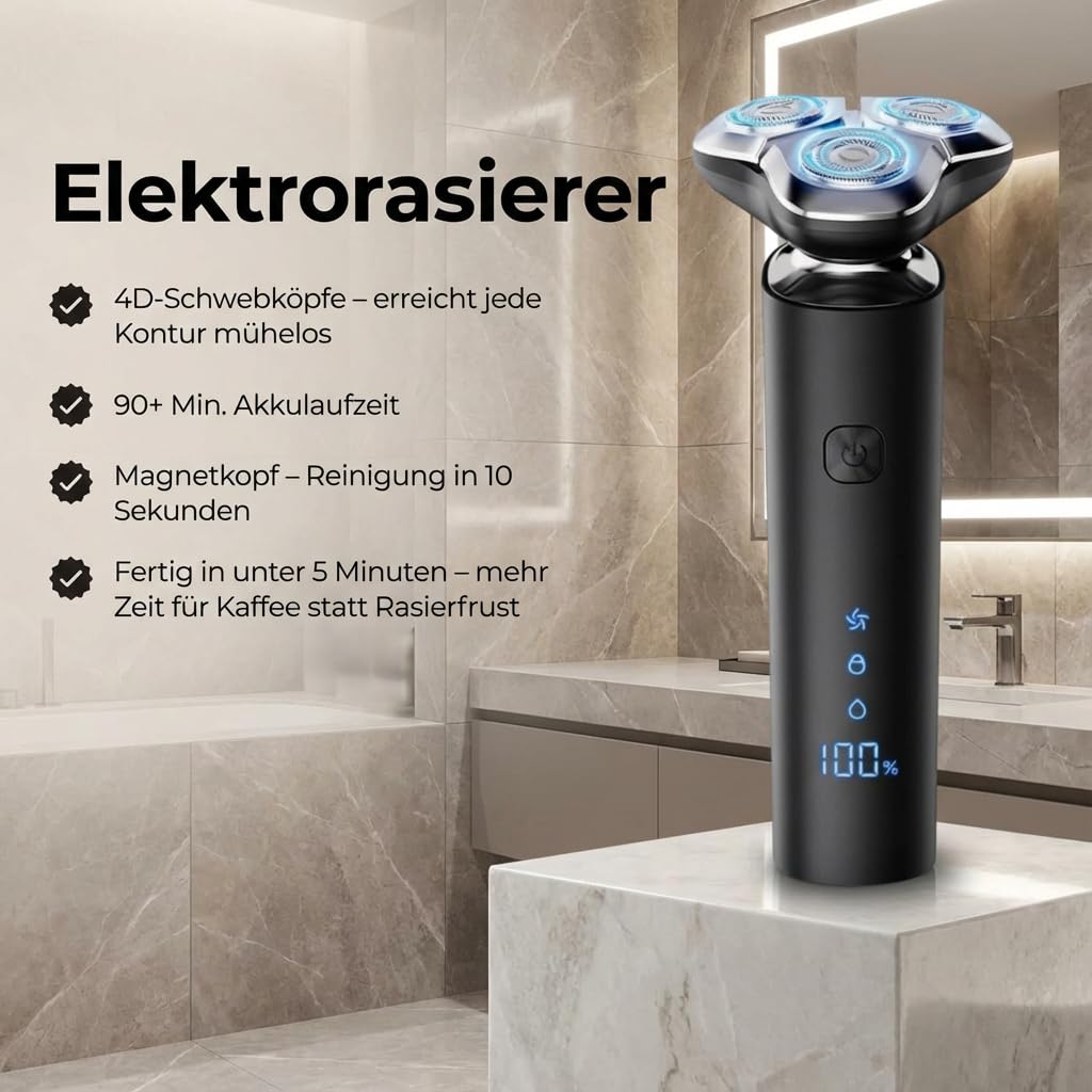 Beyerswerk EQ 8 Ultra Elektrorasierer 90 Minuten Akkulaufzeit Nass Und Trocken Rasur Mit Präzision Für Unterwegs Und Zuhause