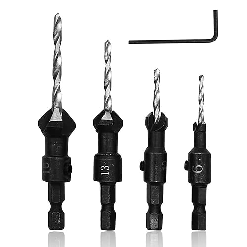 Juego de brocas avellanadas con vástago hexagonal de 1/4, HSS4241#6/10/13/16 con llave hexagonal para carpintería, accesorios de herramientas de