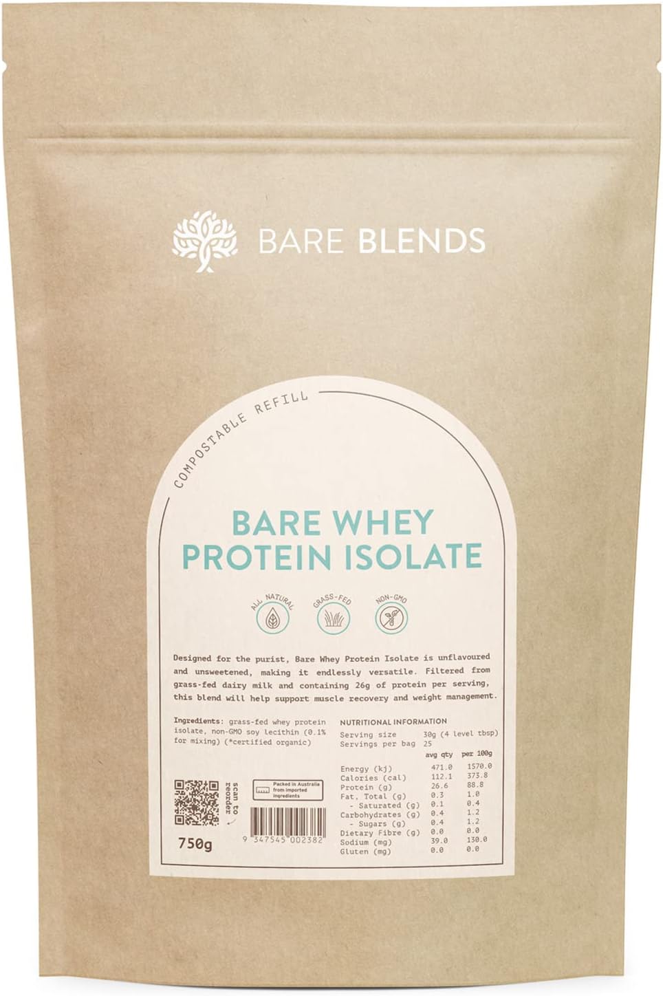Bare Blends 100 Bare Whey Protein Isolate Powder NZ WPI All