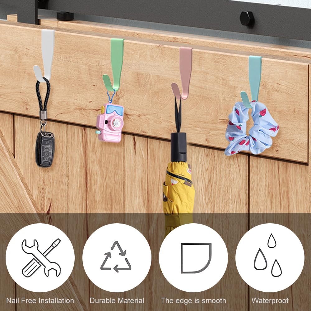 12 ganci colorati da appendere, ganci stabili per porte, non sono necessari fori, adatti per porte standard