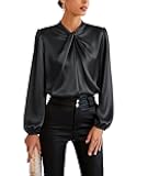 Women's Long Sleeve Satin Blouse,Mock Neck Work Silk Shirts,Dressy Tops for Business Casual Office