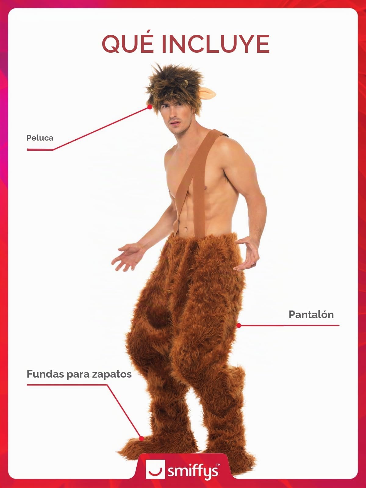 Smiffys Disfraz de fauno, pantalones, cubrezapatos y peluca Halloween, Carnaval