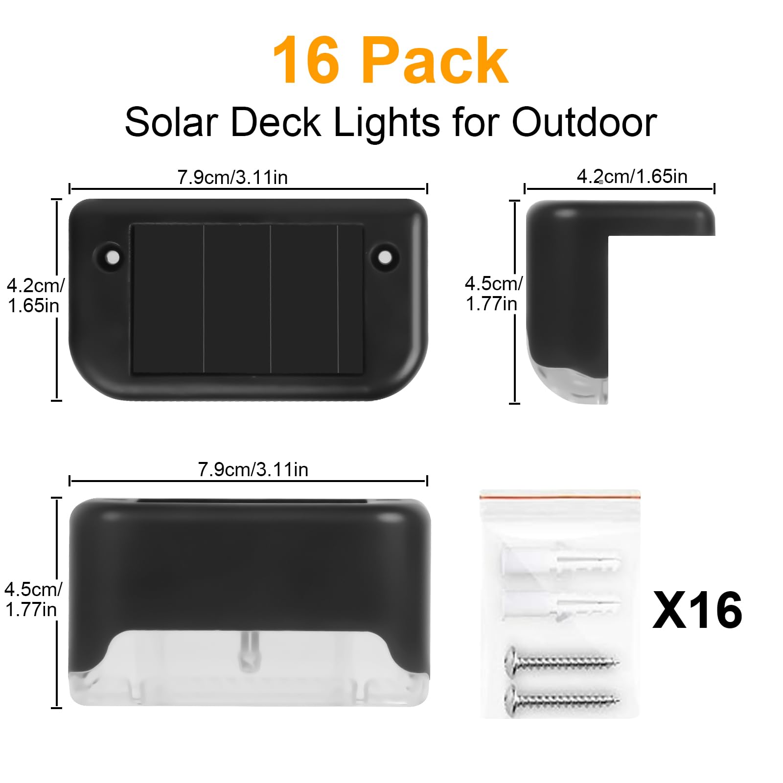 Ninonly Luces Solares Exterior Jardin, Juego de 16 Luz Solar para Escaleras, Lamparas Solares LED Impermeable, Iluminación Decoración Step para Patio Terraza Escalones Cubierta Valla