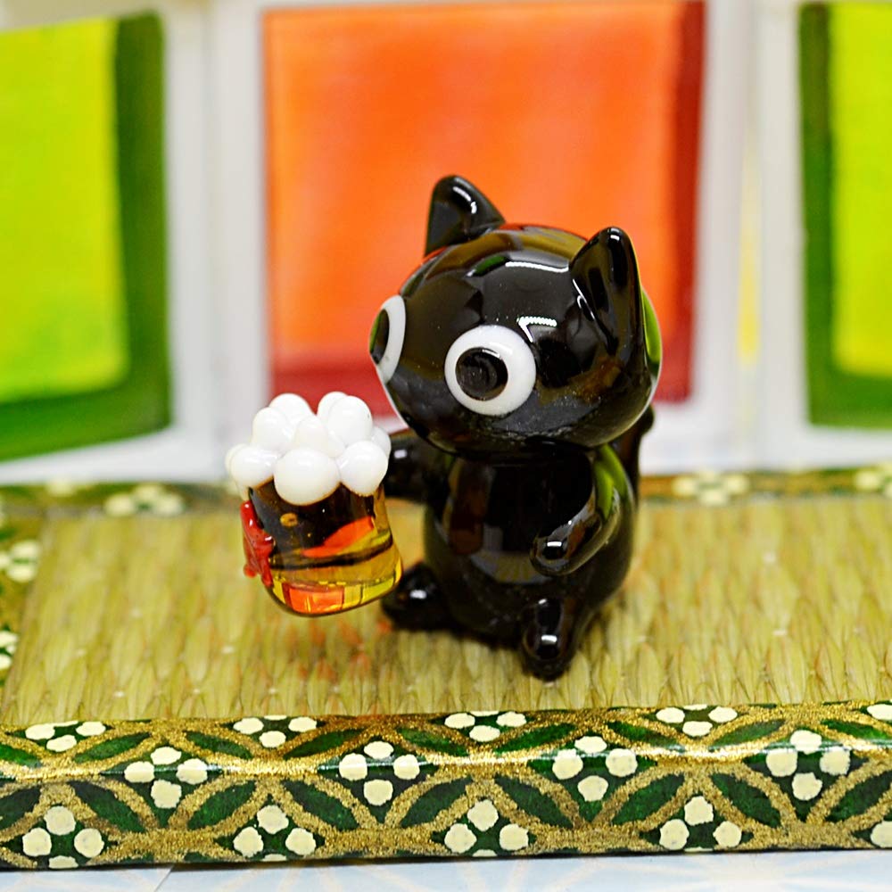 休日の酔っ払い猫ガラス細工ミニチュア