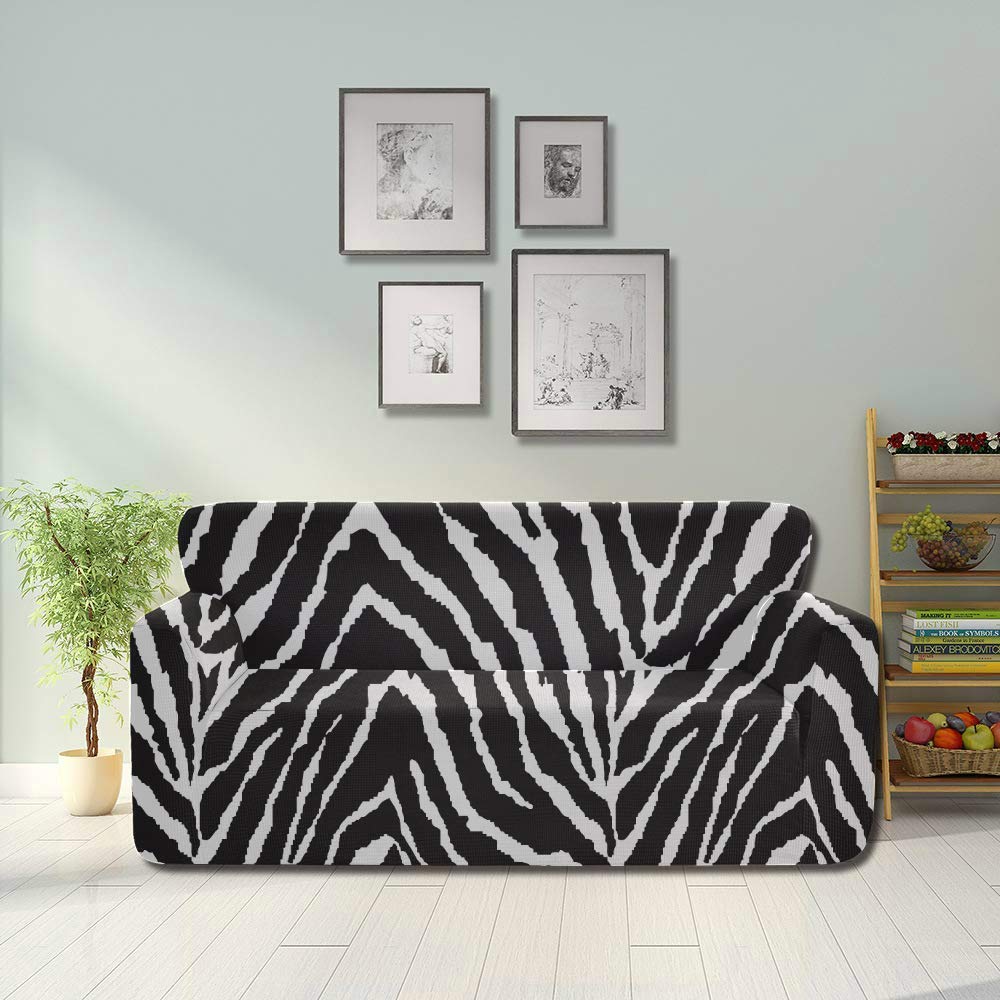 YUMOINGBlack White Zebra Print Seamless T- Cushion Sofa Covers Sofa Cover Stretch Fitted Furniture Protector 2&3 Seat Sofas