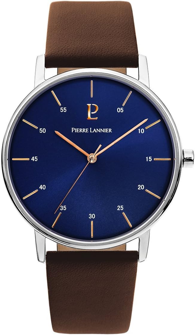 Men's Watch Pierre Lannier - 202J164 - ELEGANCE CITYLINE - Navy Blue Dial - Brown Leather Strap