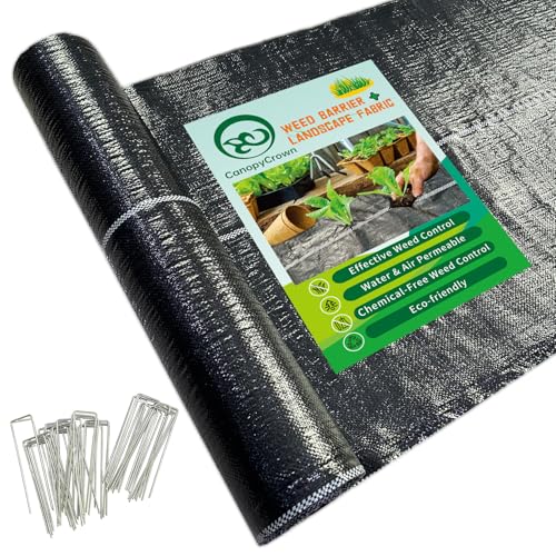 Image of Weed Barrier Fabric, 4FTx100FT Heavy Duty Landscape Fabric with 20 U-Shaped Securing Pegs, 3.2OZ Geotextile Ground Cover, Woven Weed Block for Gardening, Landscaping, Driveway