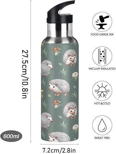 Miniatura 9 de Hedgehog - Botellas de agua aisladas con tapa con popote, sin BPA, 22 onzas, botella de agua deportiva de acero inoxidable a prueba de fugas,