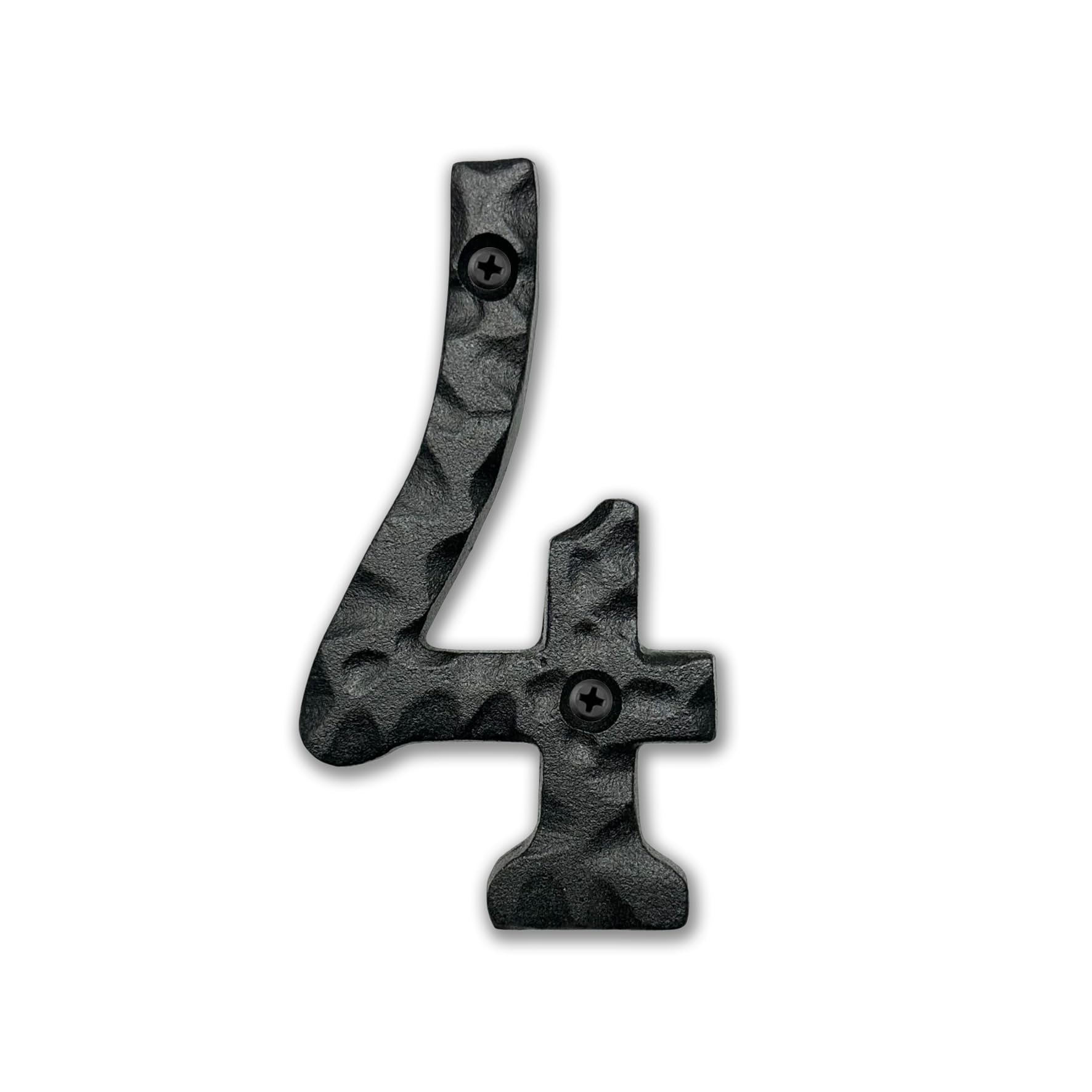NACH House Numbers for Outside, 4 inch Black Address Numbers for House - Number 4 - Rustic Numbers for Outside with Mounting Hardware
