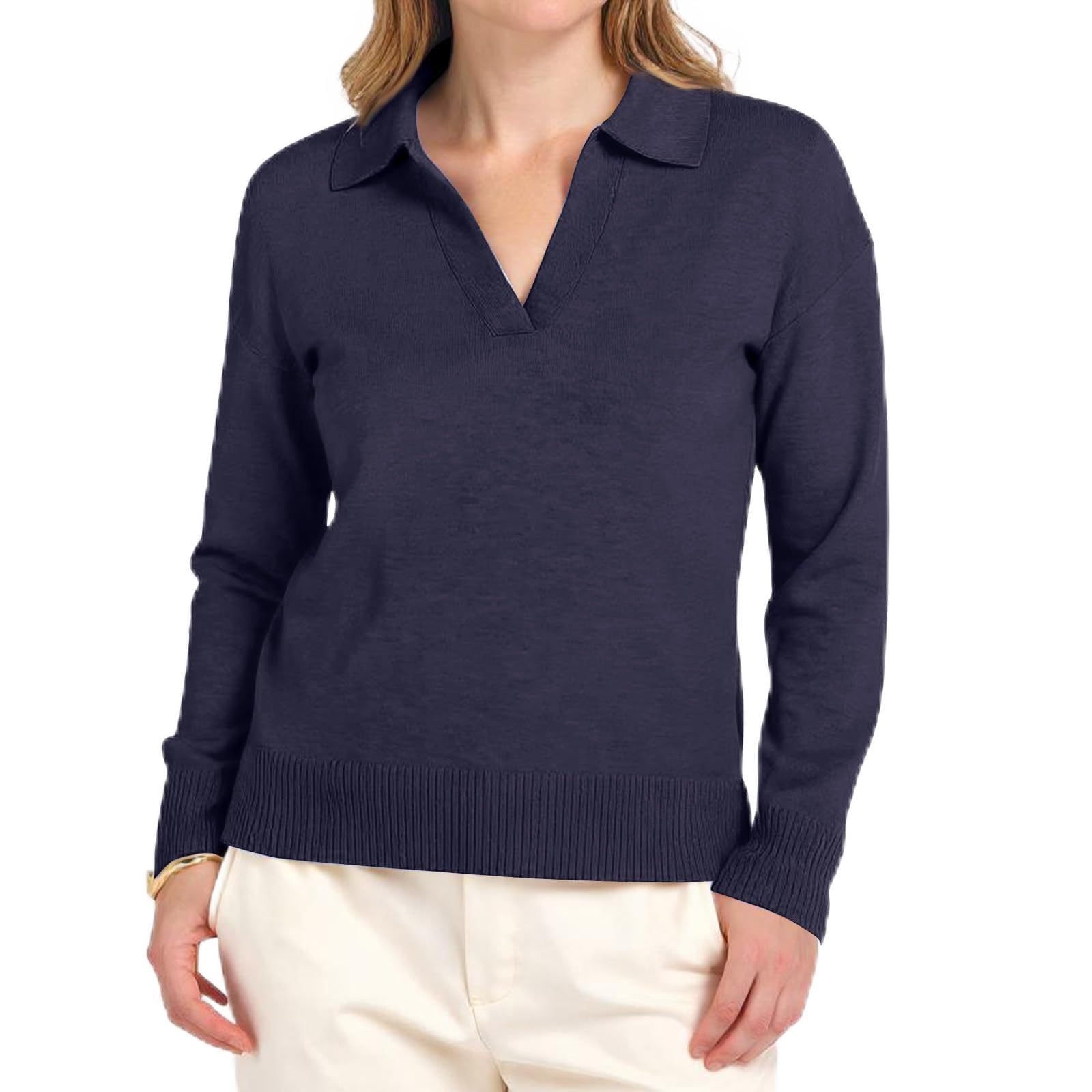 Womens Sweaters Casual Long Sleeve Shirts V Neck Tunic Tops Fall Fashion 2025 Winter Clothing