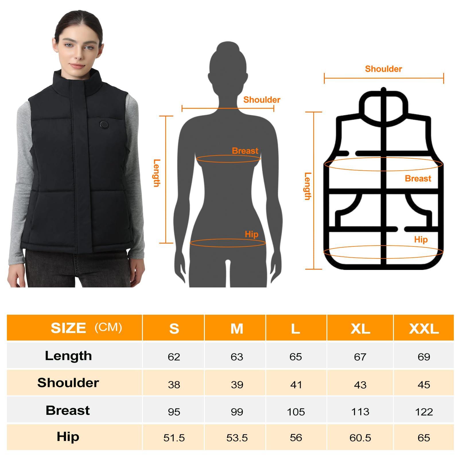 Chaleco Calefactable Mujer: 3 Temperatura Ajustable & 5 Zonas Calefactables, Chaleco Térmico Mujer Equipado con Batería USB de 10000 mAh, Ideal para Acampar Actividades al Aire Libre