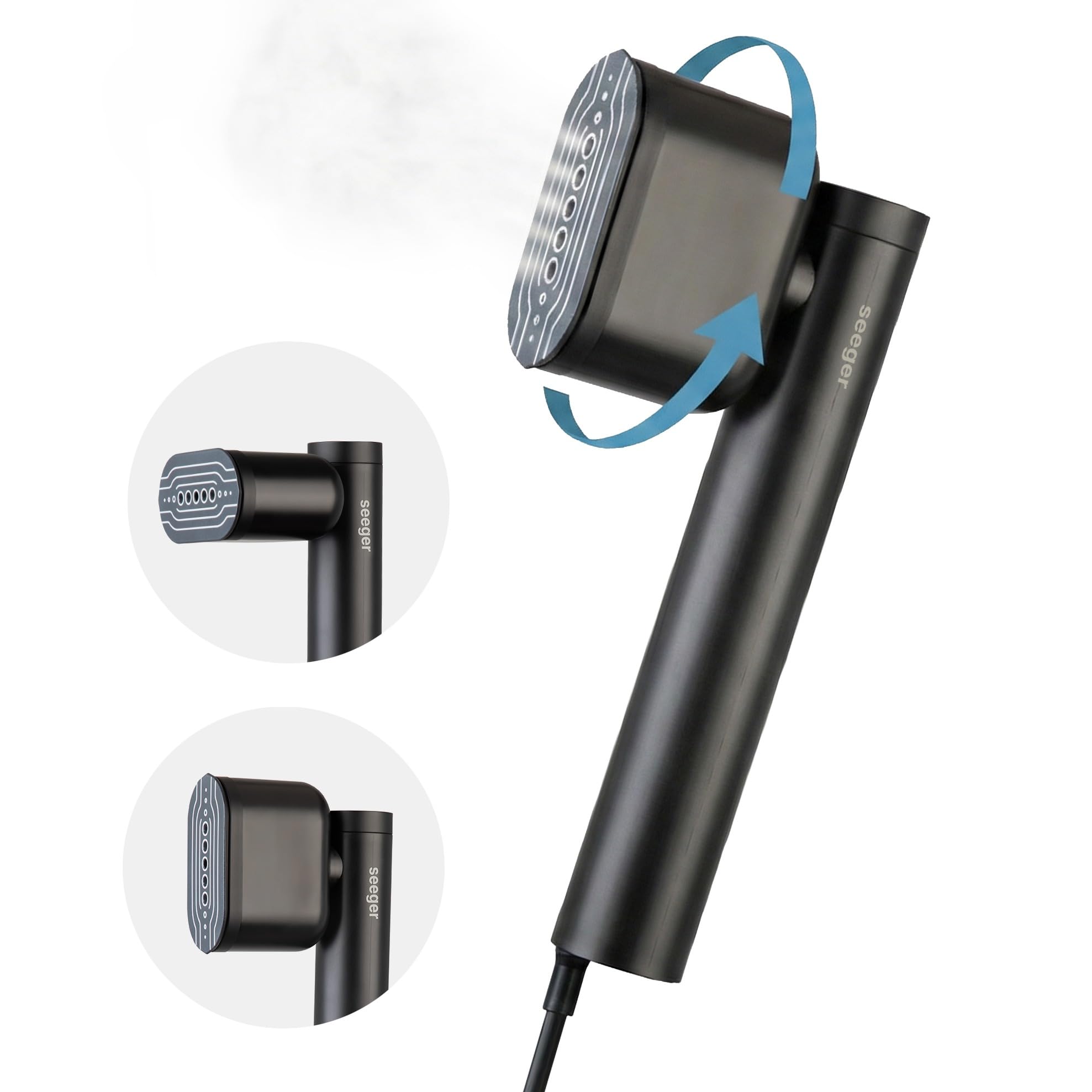 Seeger Dampfglätter, Tragbarer & Handlicher Reisedampfglätter | 2-in-1 Steamer, 120ml Wassertank, Schwarz, SGR3001BK