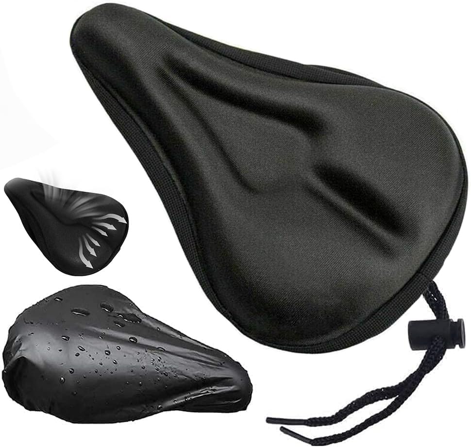 Large Bike Seat Cushion (11x 7 in) with Water&Dust Resistant CoverWide Gel Soft Pad Most Comfortable Exercise Bicycle Saddle Cover for Women and Men - Fits Indoor Cycling Class and Stationary Bikes