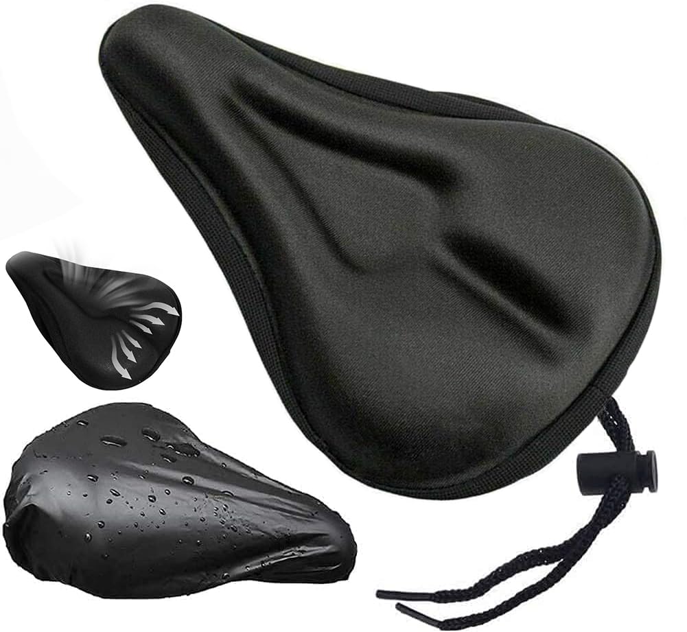 Large Bike Seat Cushion (11x 7 in) with Water&Dust Resistant CoverWide Gel Soft Pad Most Comfortable Exercise Bicycle Saddle Cover for Women and Men - Fits Indoor Cycling Class and Stationary Bikes