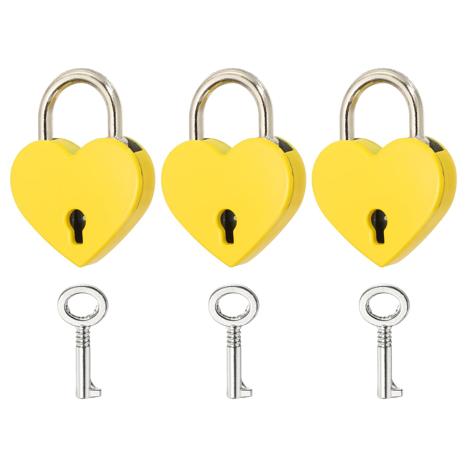 PATIKIL Mini Heart Lock with Key, (30 x 39 mm, Yellow) (3 Pcs), Heart Shaped Padlock Metal Love Locks, Suit for - Lover Bridge/Anniversary/Diary Book/Handbag/Jewelry Box