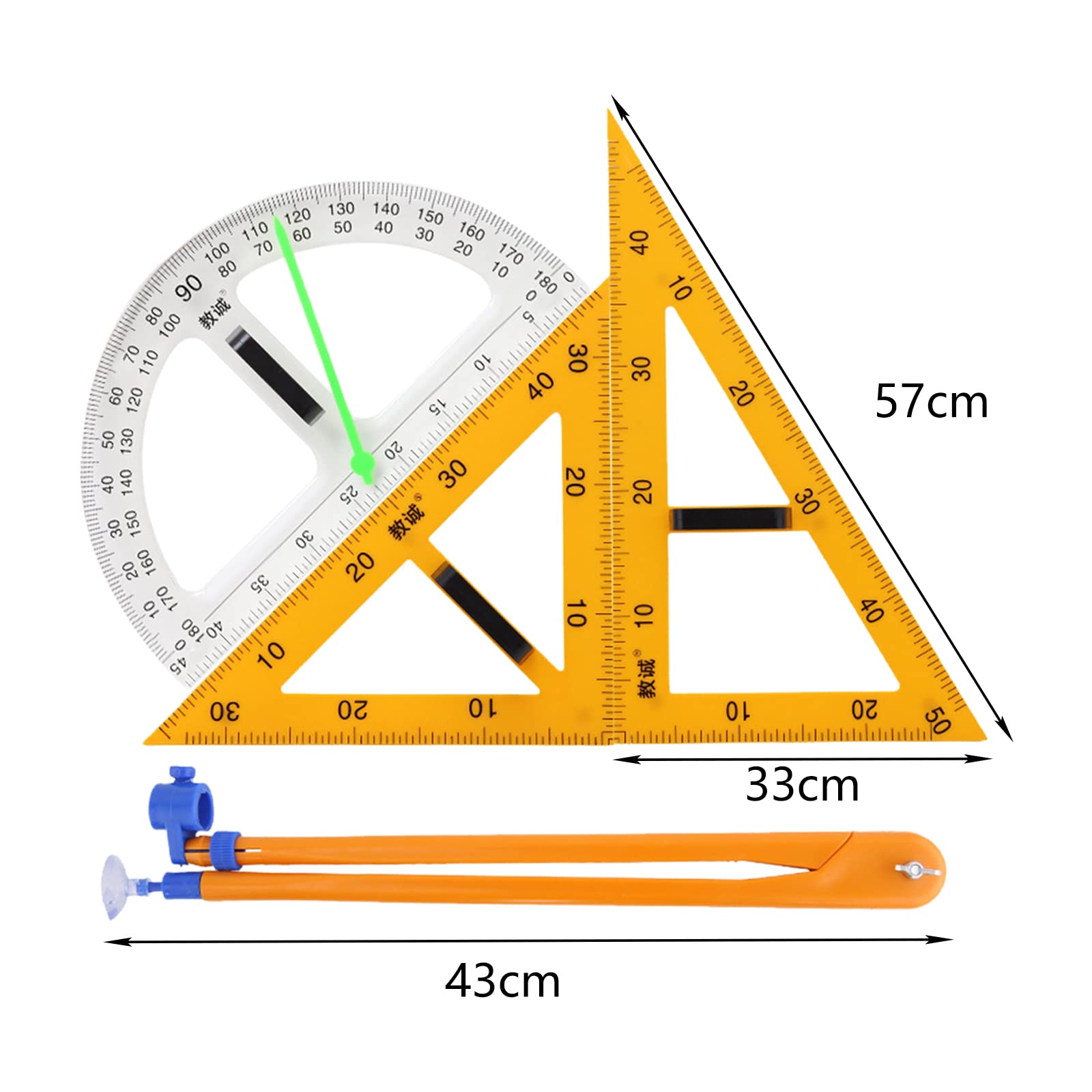 LOVIVER 4-teiliges großes Mathematik-Lineal, großes Dreieck, Kompass-Set, großes digitales Lehrmaterial für Tafel, Whiteboard, Bürozeichnungen