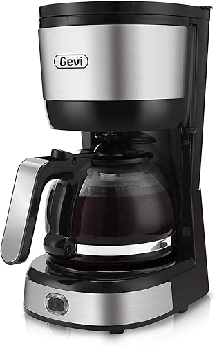 Gevi Cafetera de 4 tazas con apagado automático, pequeña cafetera de goteo compacta con filtro de cono, jarra de vidrio y placa caliente, acabado de